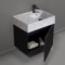 Black Bathroom Vanity With Marble Design Sink, Modern, Wall Mounted, 24